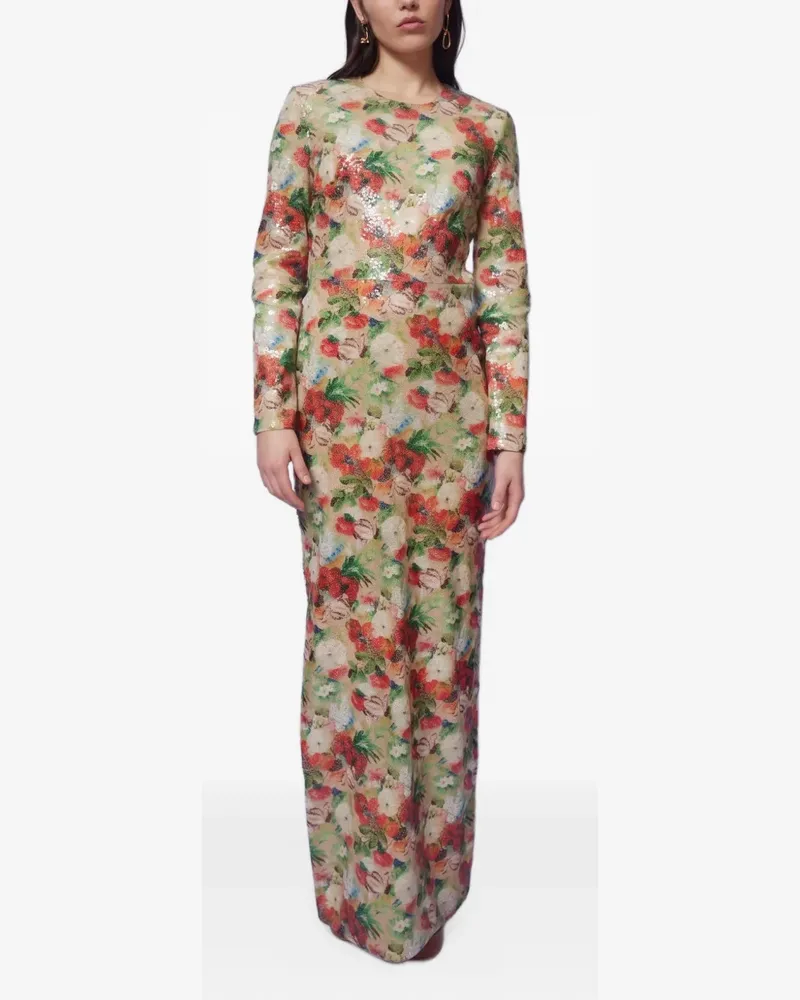 Rosetta Getty Geblümtes Abendkleid mit Pailletten - Nude Nude