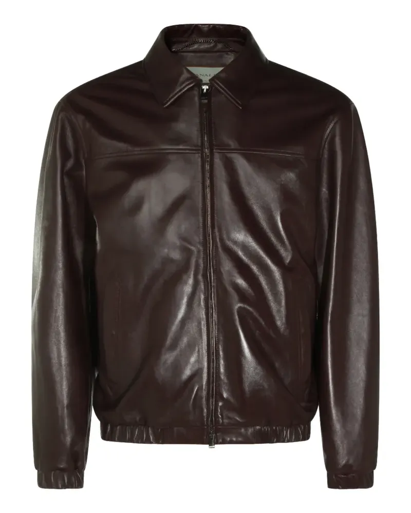 Canali zip-up leather jacket - Braun Braun