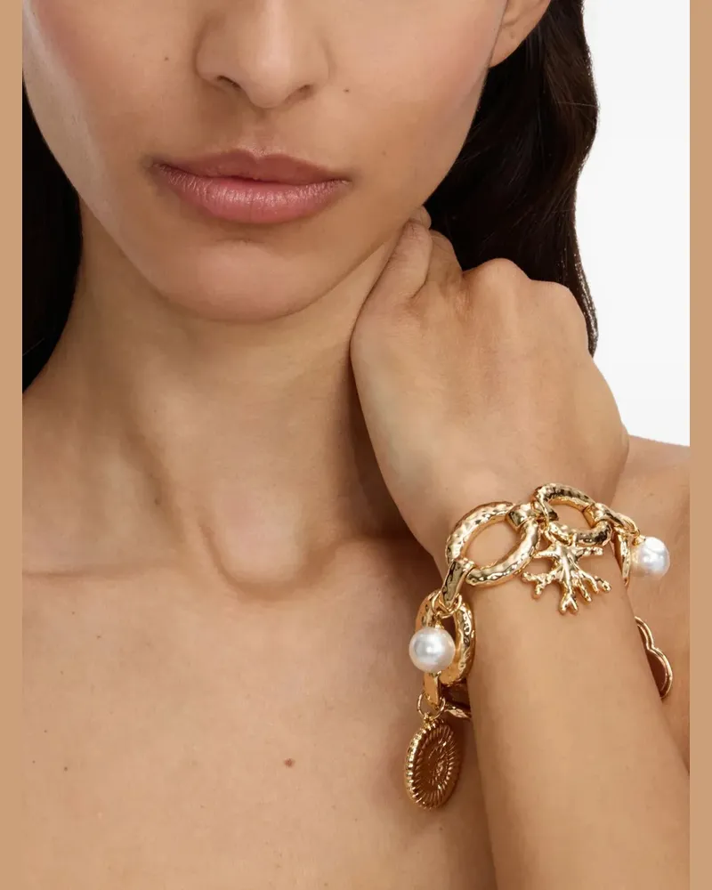 Self-Portrait charm-embellished hammered-effect bracelet - Gold Gold