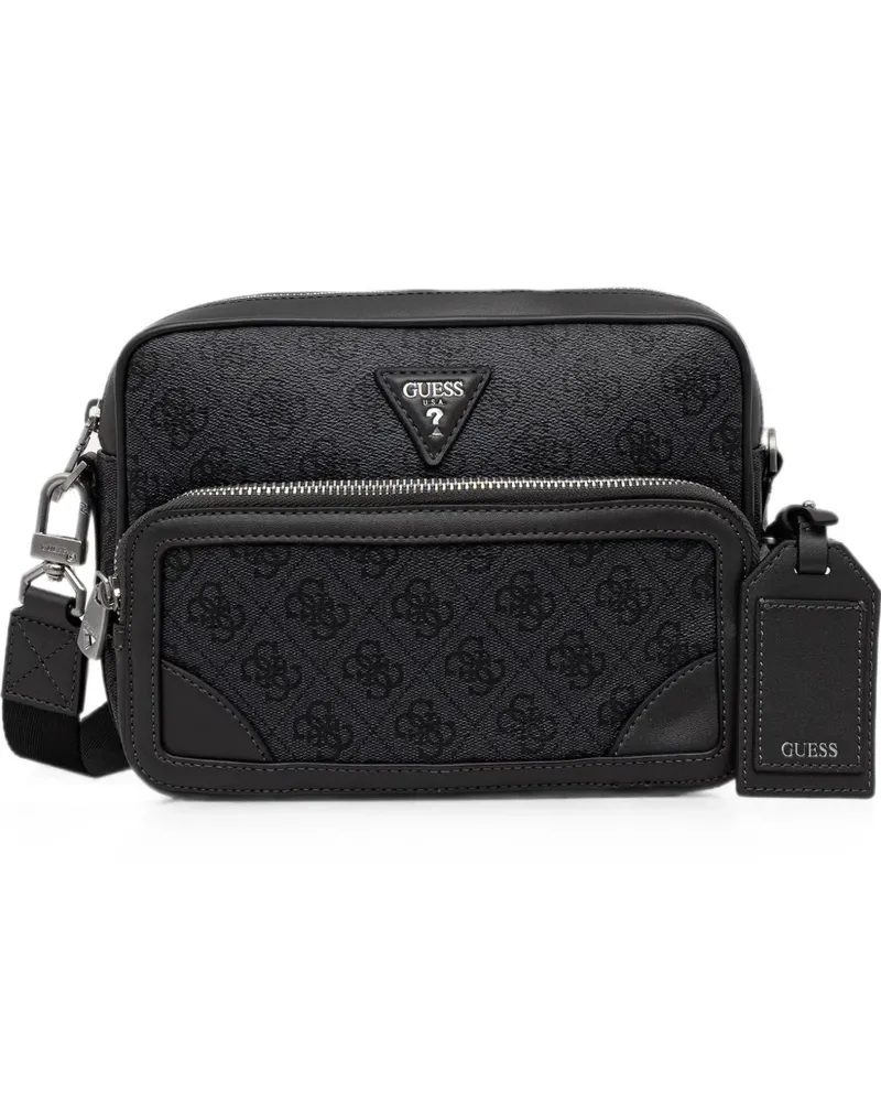 Guess monogram-print logo-plaque messenger bag - Schwarz Schwarz