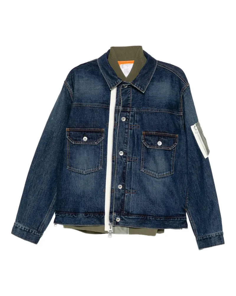 Sacai Twill-Jeansjacke im Layering-Look - Blau Blau