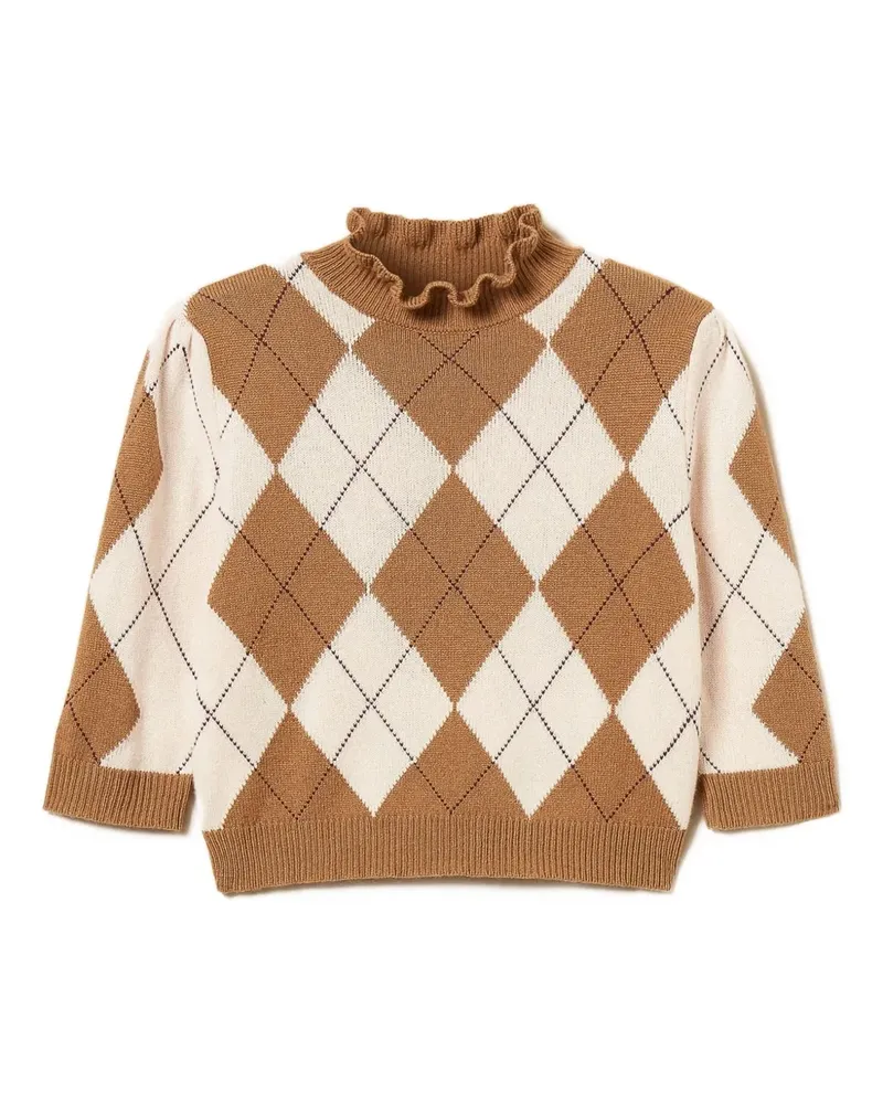 Twin-Set Gerüschter Pullover mit Rautenmuster - Braun Braun