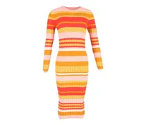 Gestricktes Midikleid mit Streifen - Orange