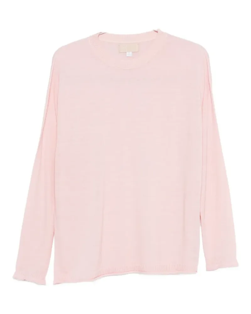 120% Lino Langärmeliger Pullover mit rundem Ausschnitt - Rosa Rosa