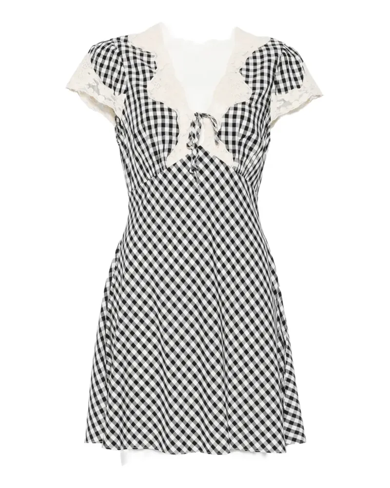 RIXO Lacie lace-trim gingham mini dress - Schwarz Schwarz