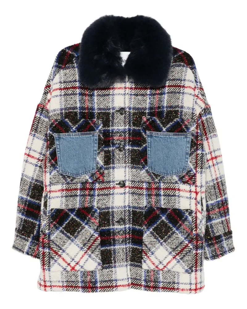 AVA ADORE faux-fur-collar check-pattern coat - Schwarz Schwarz