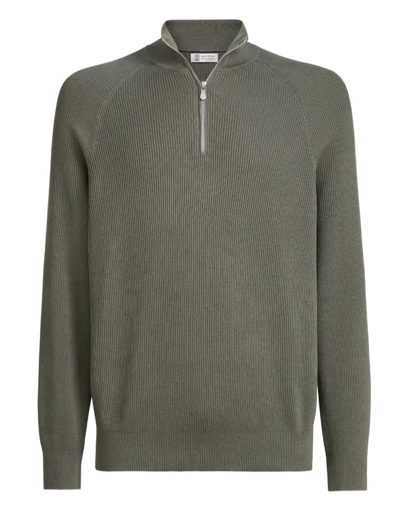 Brunello Cucinelli Gerippter Pullover mit kurzem Reißverschluss - Grün Grün