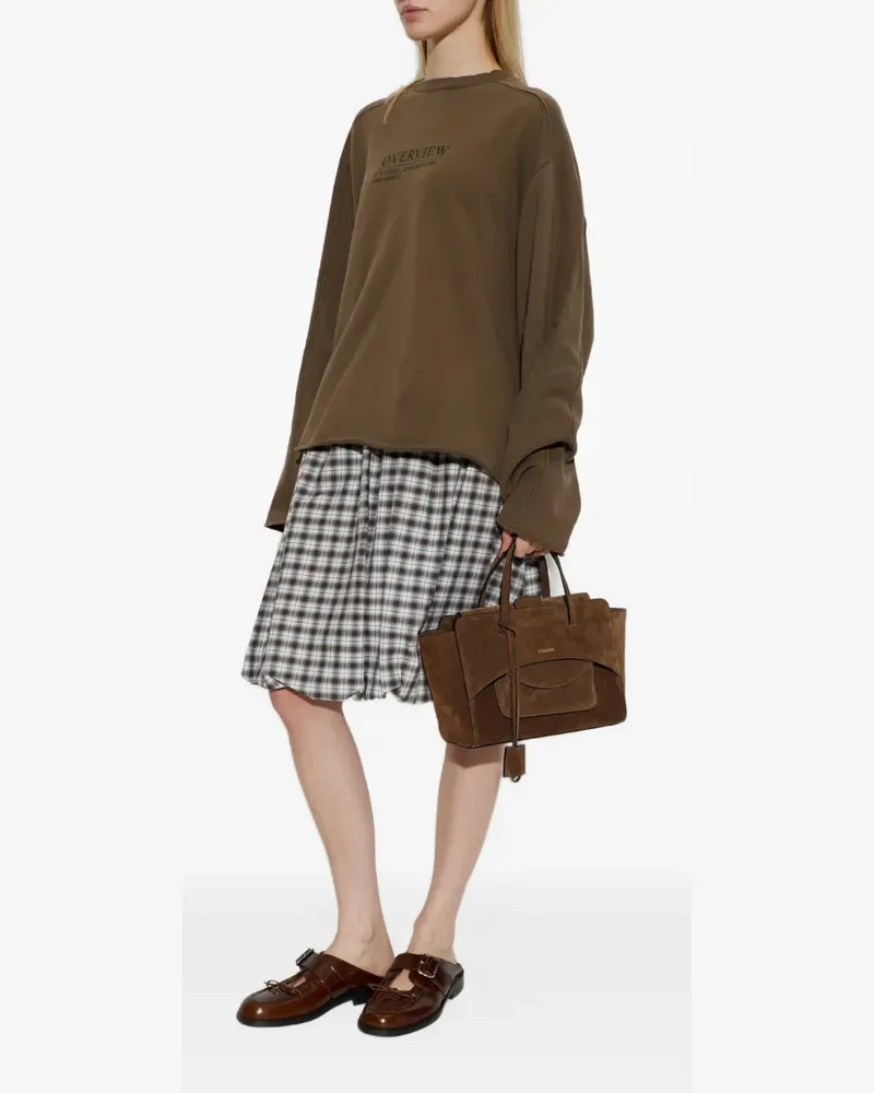 AKEP check-print bubble-hem midi skirt - Nude Nude