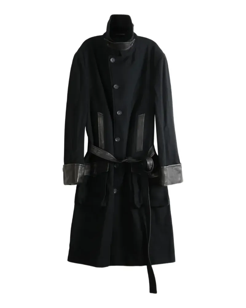 Yohji Yamamoto Flanellmantel mit Gürtel - Schwarz Schwarz