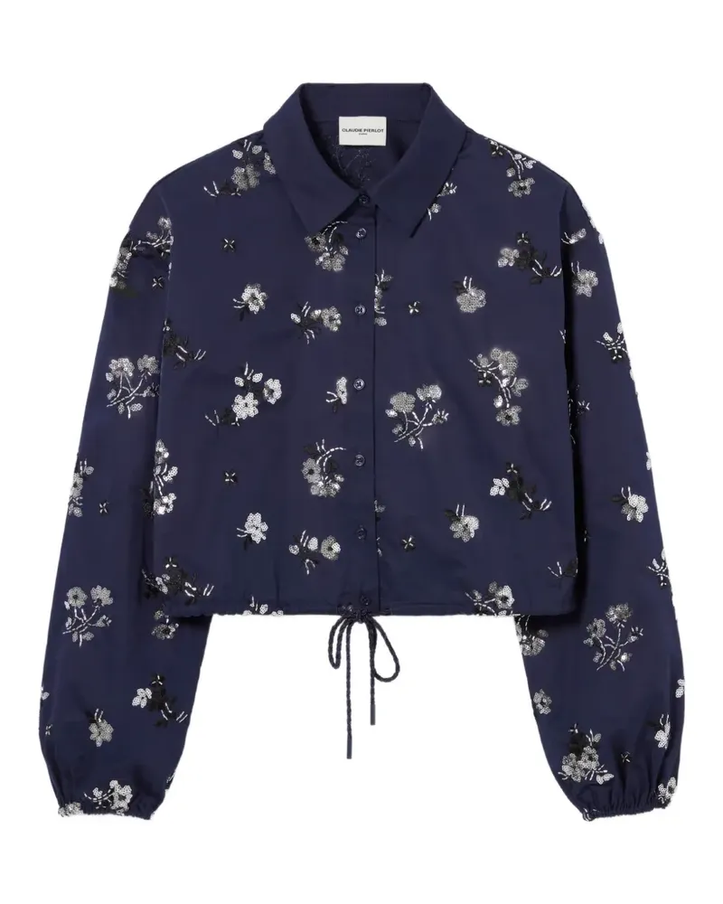 Claudie Pierlot Paillettenhemd mit Blumenstickerei - Blau Blau