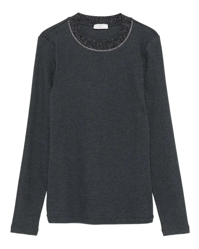 Peserico Langarmshirt mit verziertem Kragen - Grau Grau