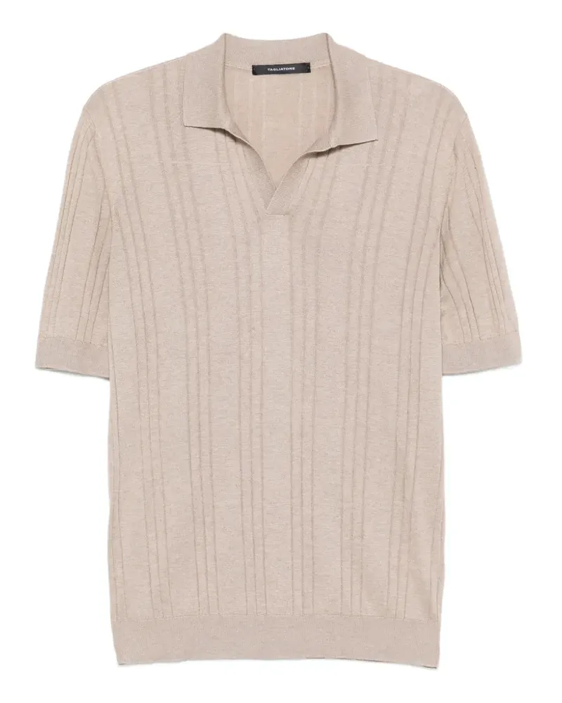 Tagliatore Geripptes Darnel T-Shirt mit V-Ausschnitt - Nude Nude