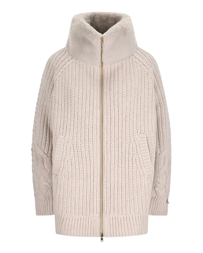 Herno faux-fur panelled cable-knit cardigan - Nude Nude