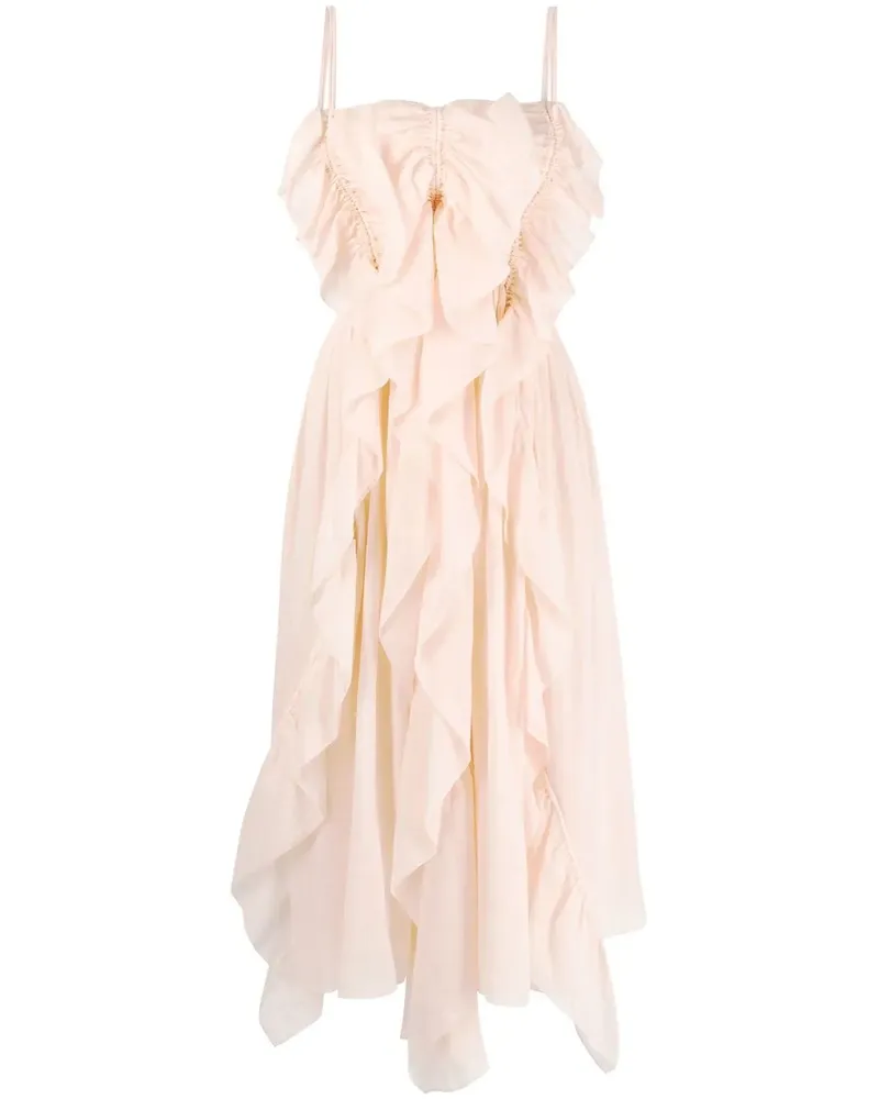 Chloé Midikleid mit Volants - Rosa Rosa