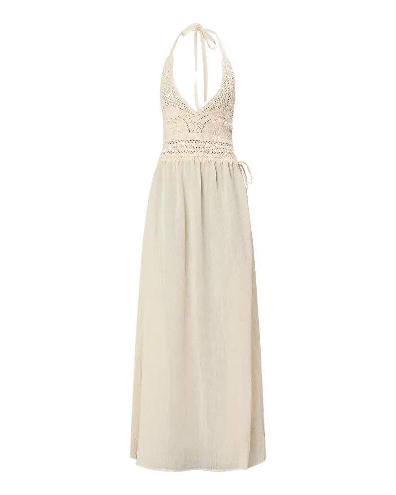 120% Lino crochet-knit smocked dress - Nude Nude