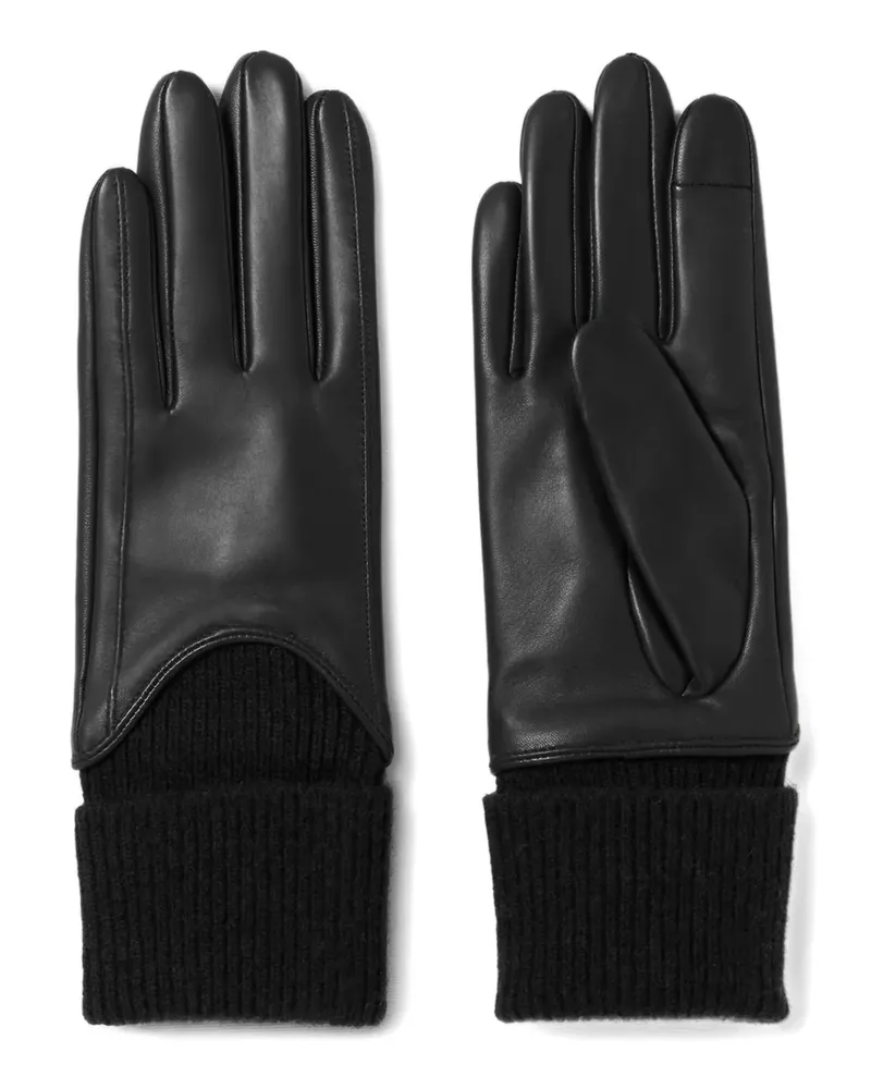 Claudie Pierlot Gestrickte Handschuhe aus Leder - Schwarz Schwarz