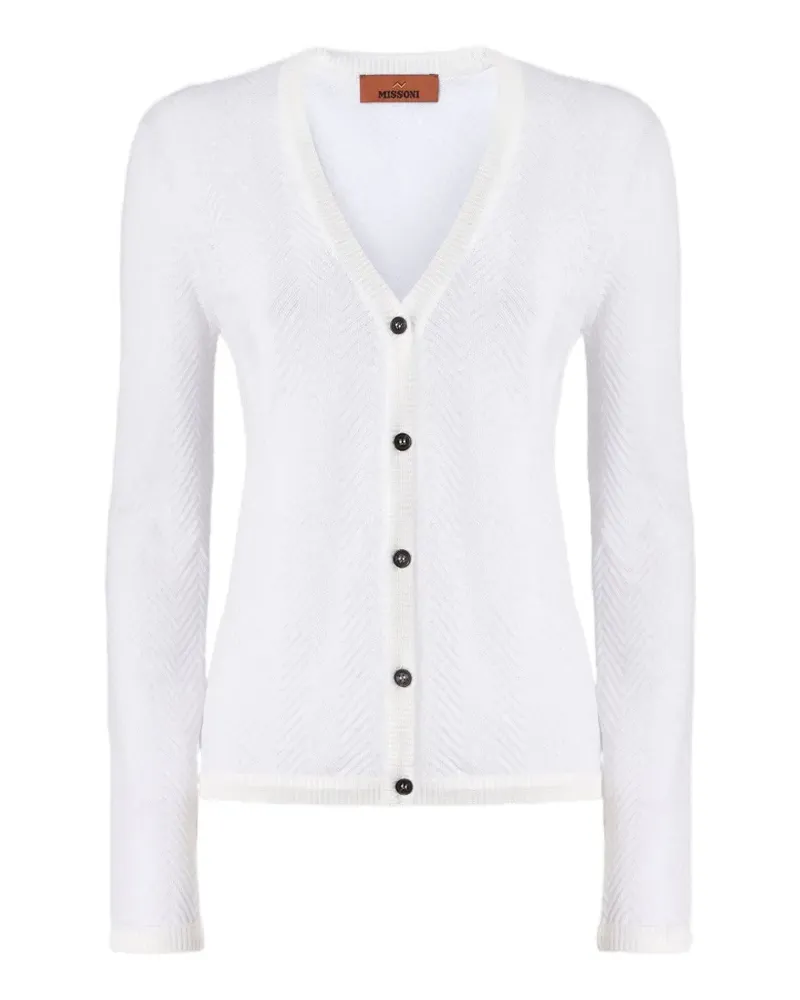 Missoni chevron-knit V-neck cardigan - Weiß Weiß