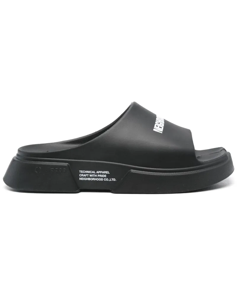 Neighborhood x Paes Pantoletten mit Logo-Print - Schwarz Schwarz