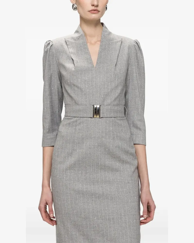 NISSA V-neck belted midi dress - Grau Grau