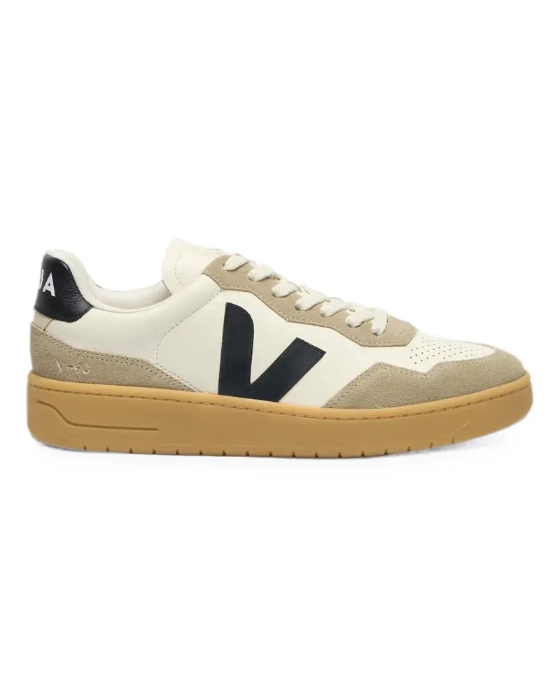 VEJA V-90 Leather Pure Black Natural Sneakers - Nude Nude