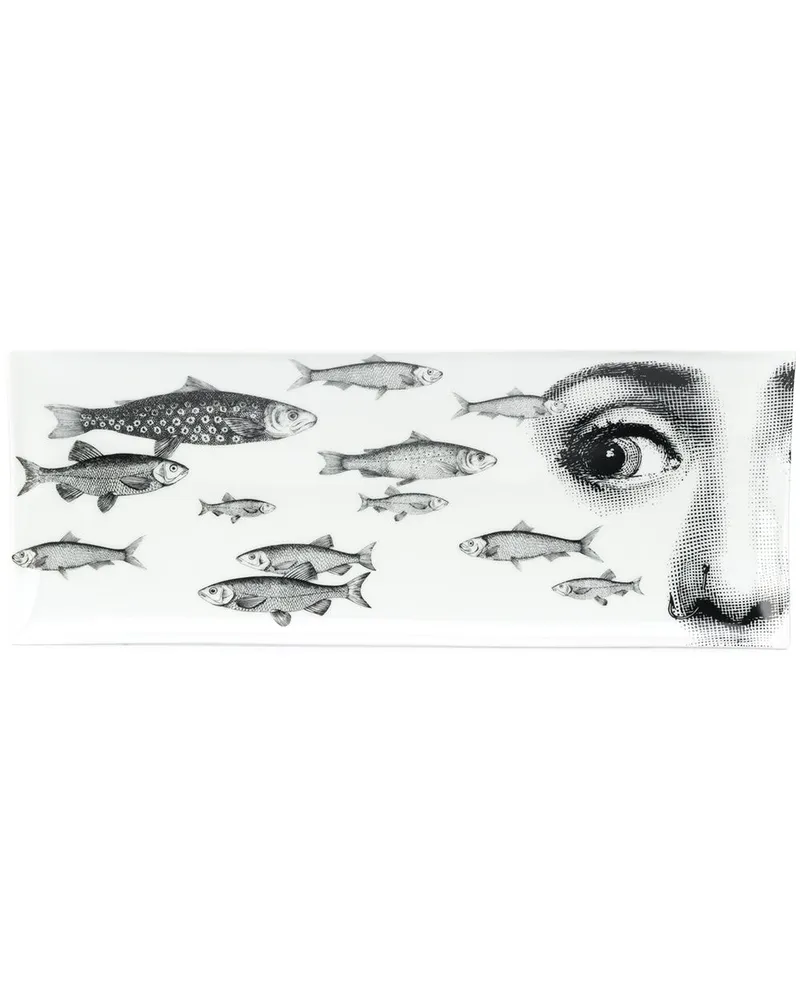 Fornasetti Servierplatte mit Fische-Print, 392mm Weiß