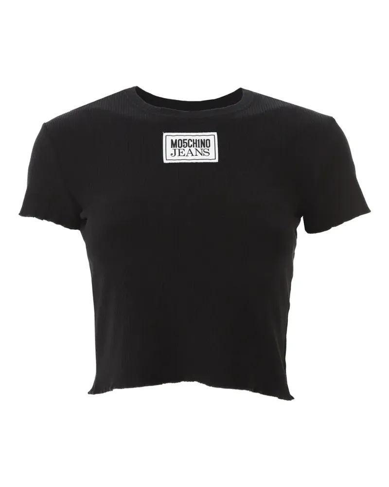 Moschino Geripptes T-Shirt mit Logo-Patch - Schwarz Schwarz