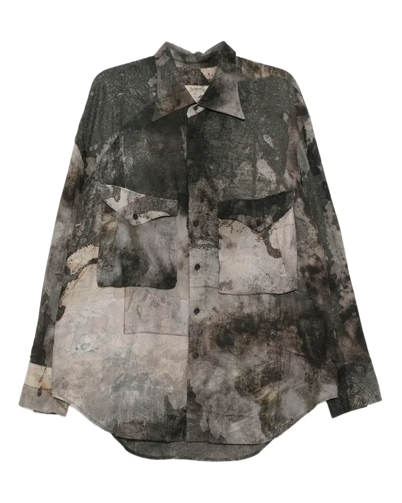 Ziggy Chen digital print silk shirt - Grau Grau