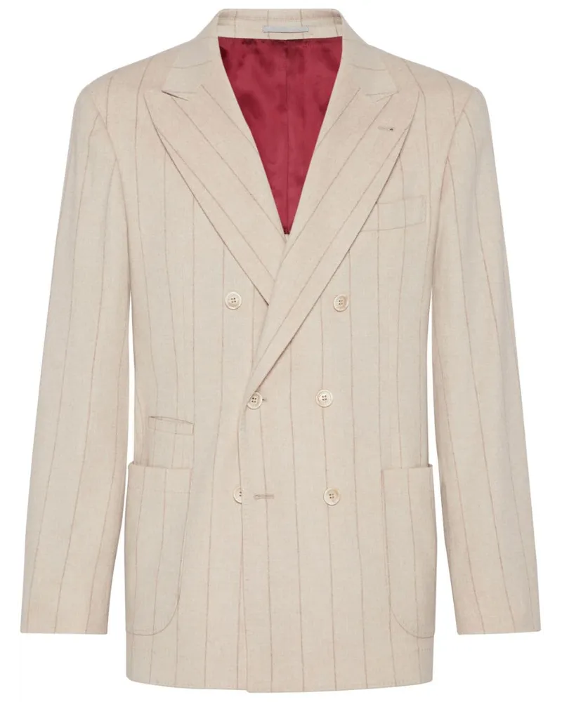 Brunello Cucinelli Doppelreihiger Blazer mit Streifen - Nude Nude