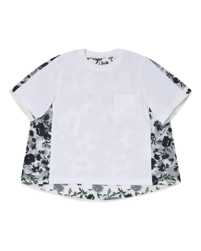 Sacai floral-print panelled T-shirt - Weiß Weiß