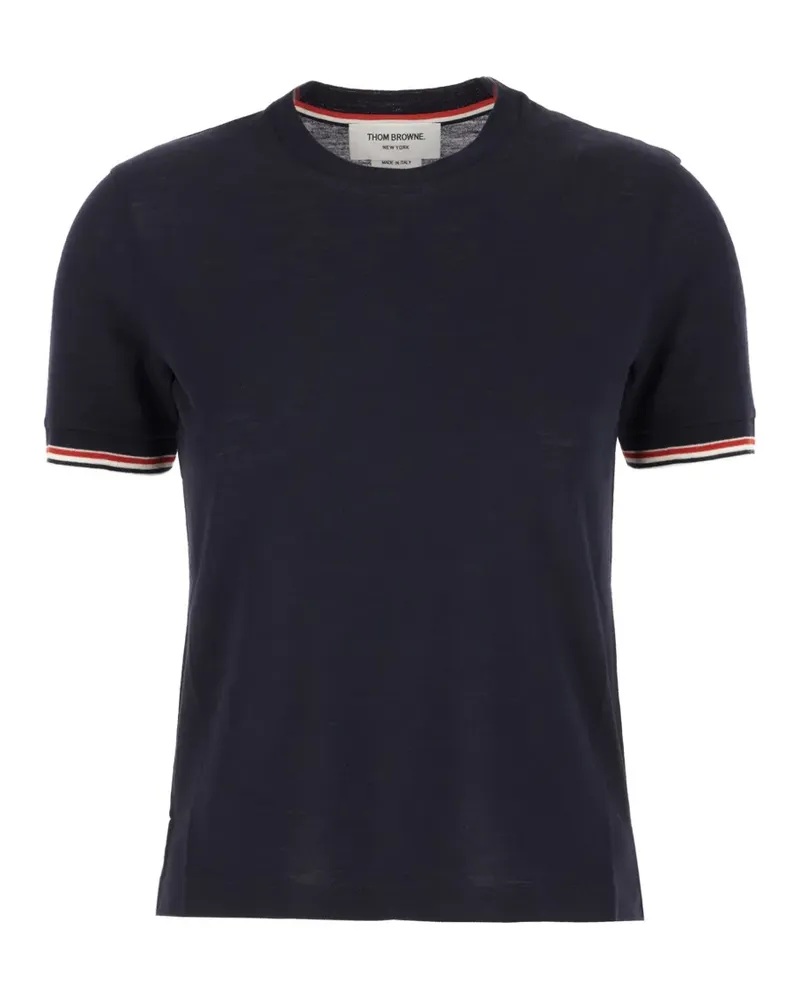 Thom Browne Gestreiftes RWB T-Shirt aus Feinstrick - Blau Blau