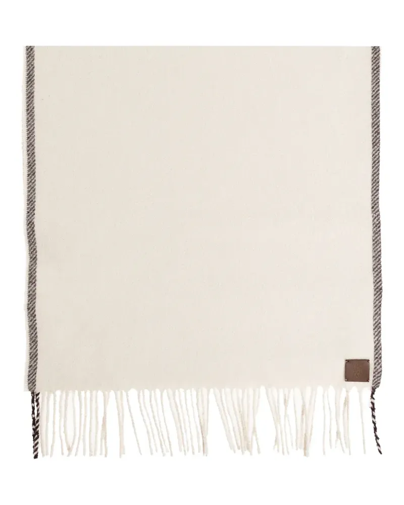 Eleventy fringed logo-patch scarf - Nude Nude