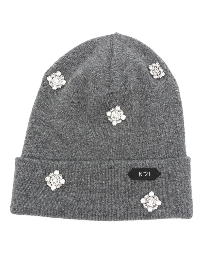 N° 21 Beanie mit Kristallen - Grau Grau
