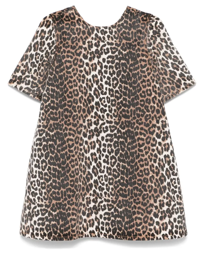Ganni Denim-Minikleid mit Leoparden-Print - Nude Nude