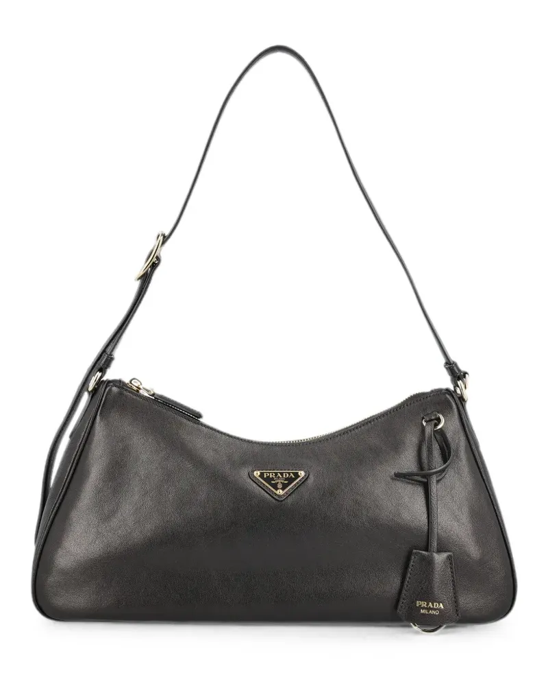 Prada logo-plaque leather shoulder bag - Schwarz Schwarz