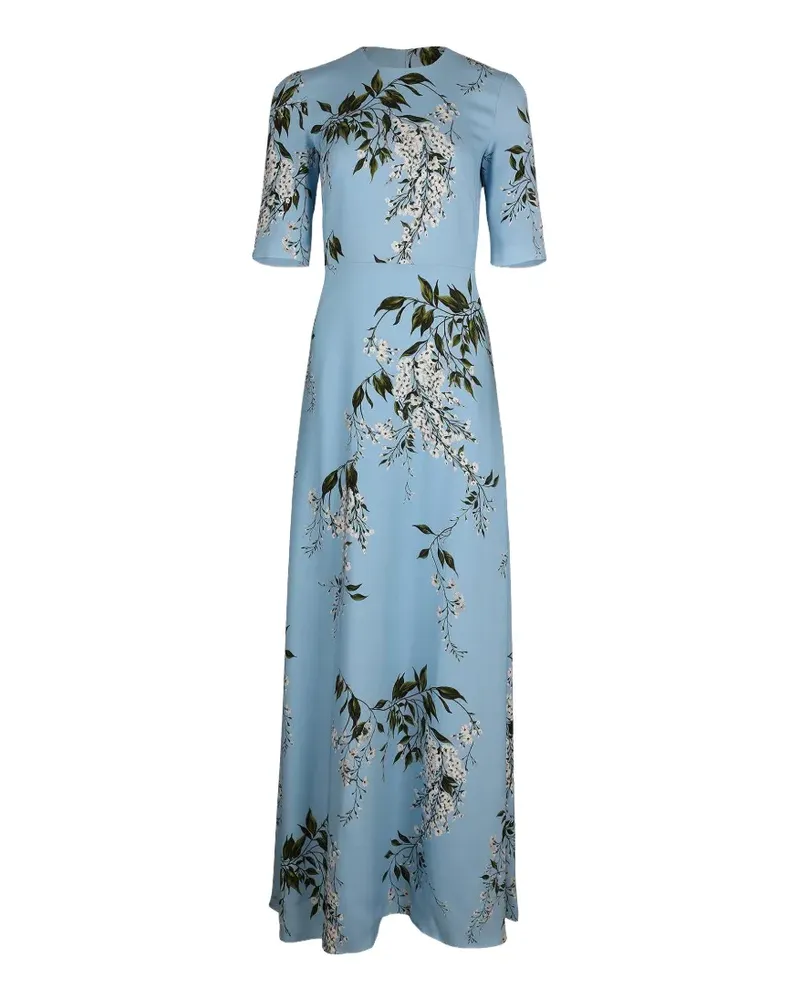 Monique Lhuillier floral-print short-sleeve dress - Blau Blau