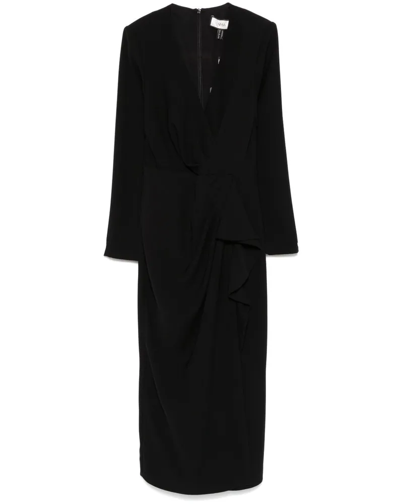 NISSA Krepp-Midikleid mit V-Ausschnitt - Schwarz Schwarz