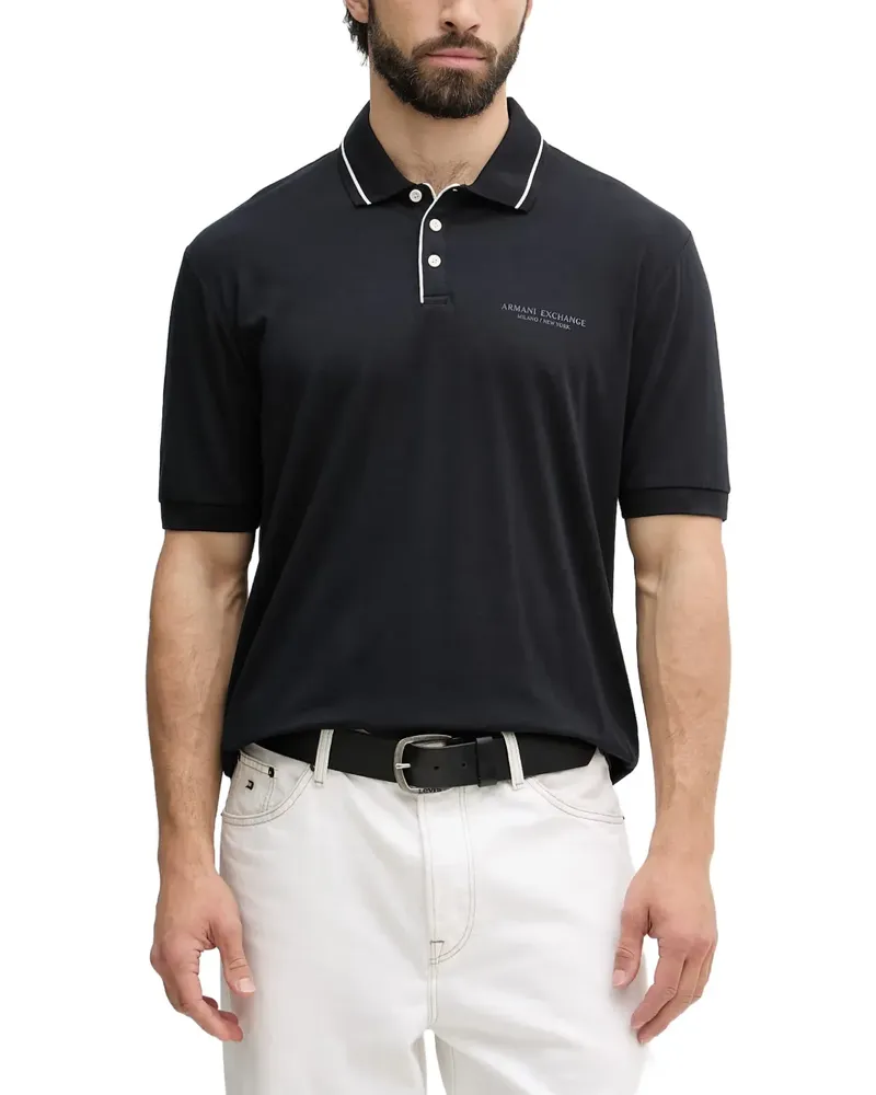 Armani Exchange logo-print contrast-trim polo shirt - Blau Blau