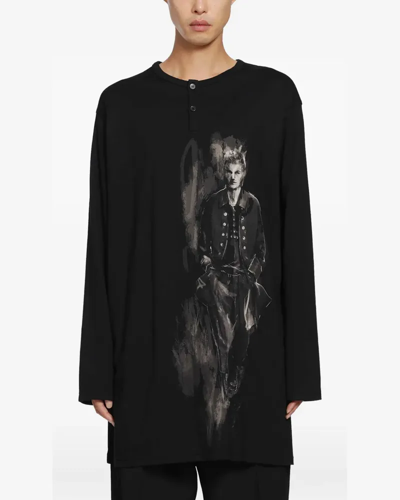Yohji Yamamoto Langarmshirt mit grafischem Print - Schwarz Schwarz