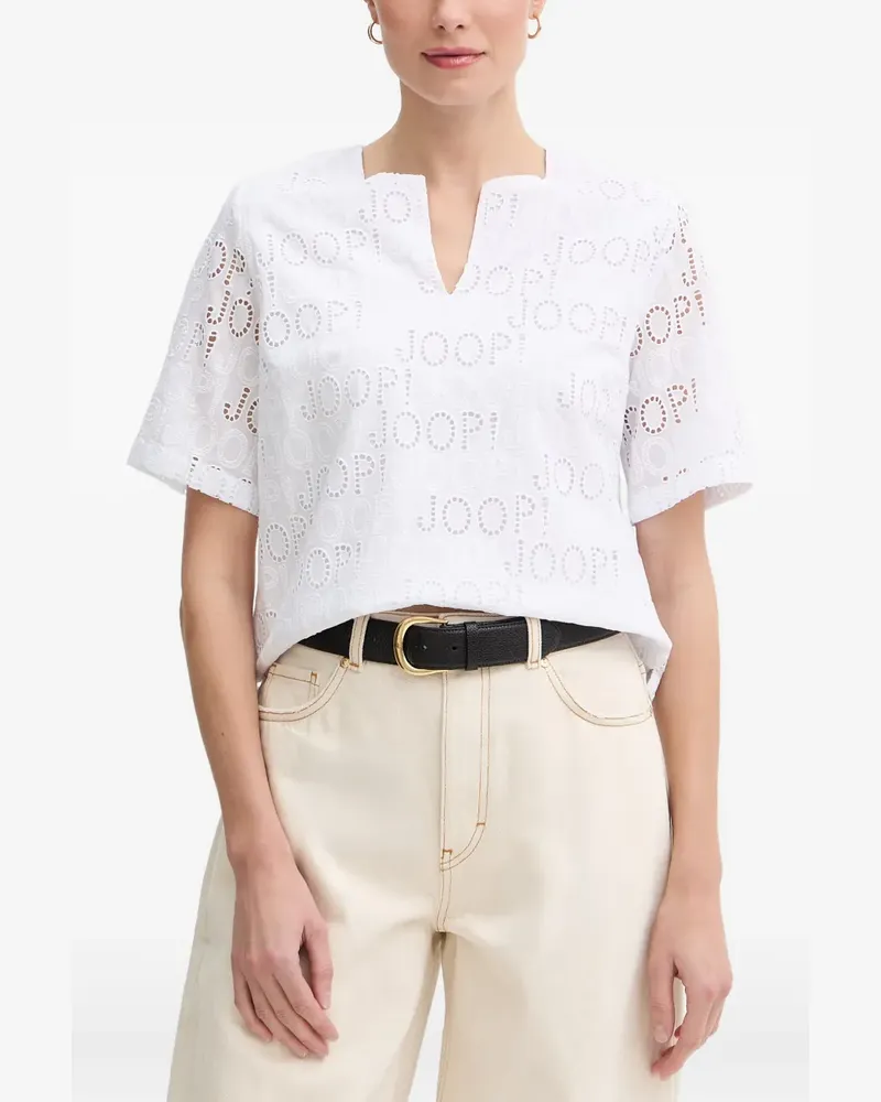 JOOP! Beljana broderie-anglaise logo-print top - Weiß Weiß