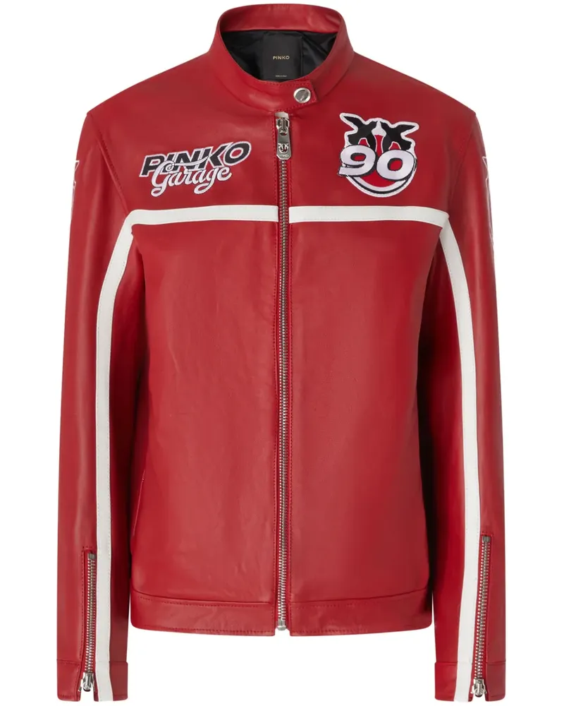 Pinko Lederjacke mit Logo-Patch - Rot Rot