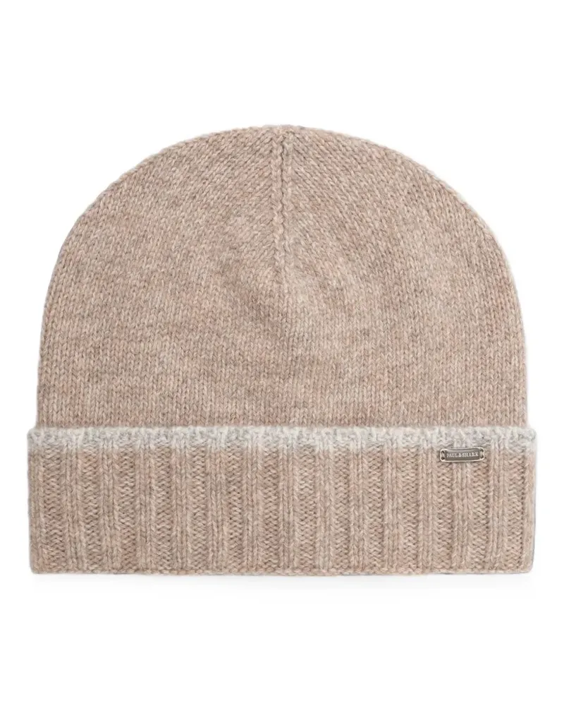 Paul & Shark ribbed-knit logo-plaque beanie hat - Nude Nude