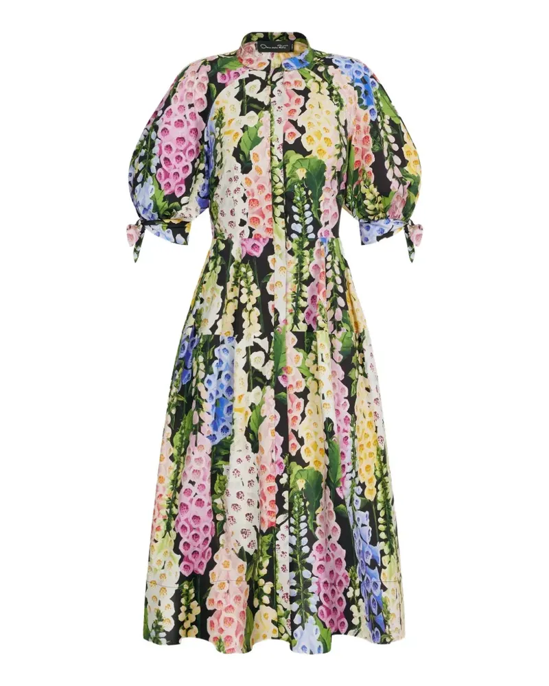 Oscar de la Renta Foxglove puff sleeve floral print midi dress - Schwarz Schwarz