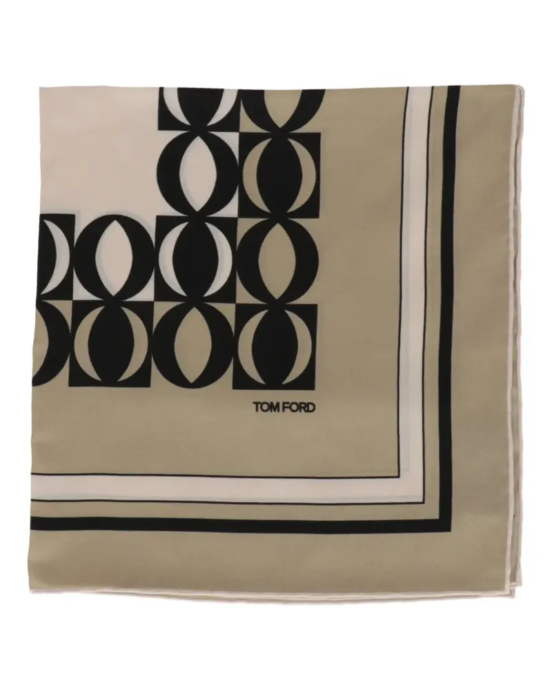 Tom Ford geometric-print border-detail pocket square - Nude Nude