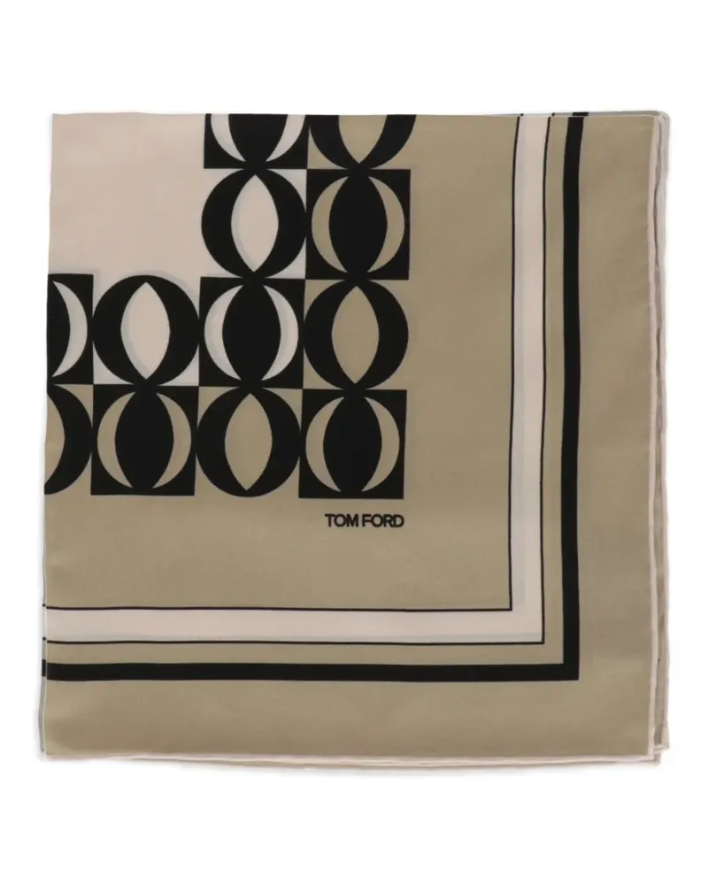 Tom Ford geometric-print border-detail pocket square - Nude Nude