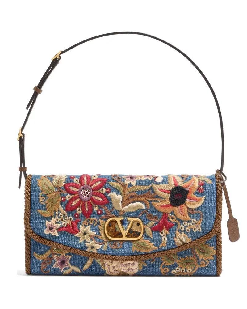 Valentino Garavani DeVain small embroidered denim shoulder bag - Blau Blau