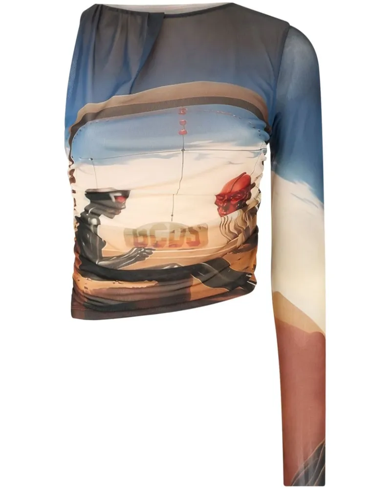 GCDS Creatures One-Shoulder-Top aus Tüll - Blau Blau