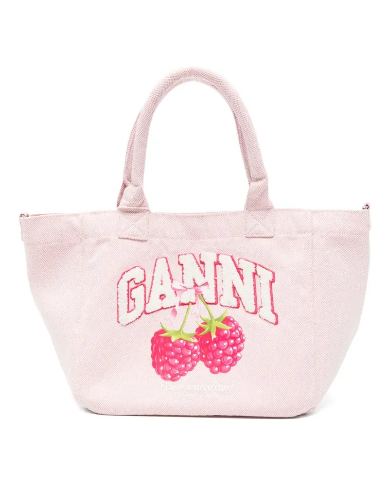 Ganni raspberry-print logo-patch tote bag - Rosa Rosa