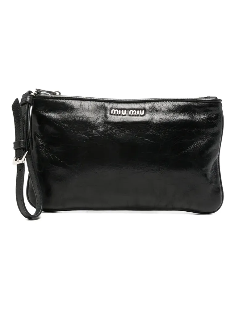 Miu Miu Clutch mit Chinchilla-Pelzanhänger - Schwarz Schwarz