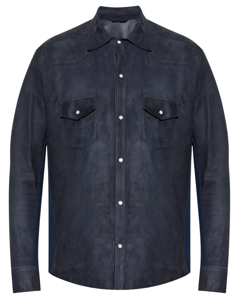 Eleventy Hemdjacke aus Wildleder - Blau Blau