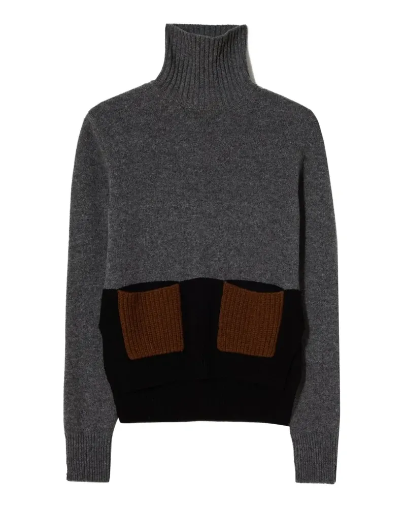 PLAN C Bayer Rollkragenpullover in Colour-Block-Optik - Grau Grau